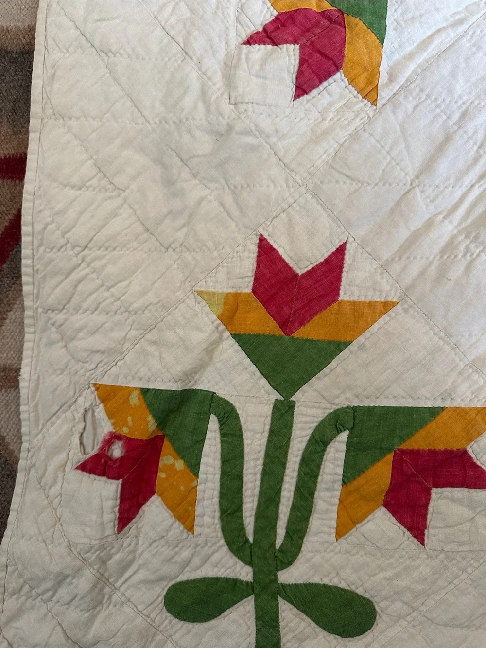 Antique Wandering Foot Tulip Basket Quilt 6ftx6ft